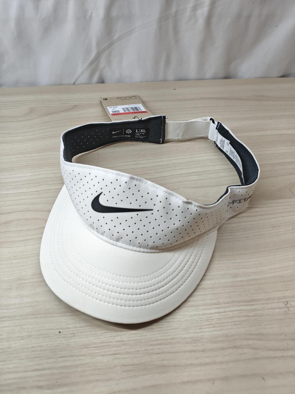 Nike Hat Cap Strap Back L XL White Perforated Dri-FIT Tennis Mens Lightweight